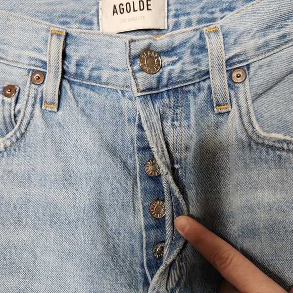 Agolde Riley Crop Jeans High Rise Light Wash Distressed Knees Size 26 Women's - Picture 4 of 10